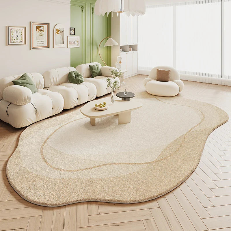 Tapis de salon VIKAMA Green Carpet en forme de crème, style 2025, nouveau tapis de chevet de chambre irrégulier en peluche, décoration d'intérieur