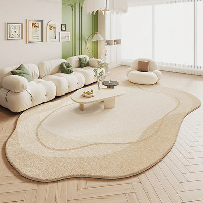 Tapis de salon VIKAMA Green Carpet en forme de crème, style 2025, nouveau tapis de chevet de chambre irrégulier en peluche, décoration d'intérieur