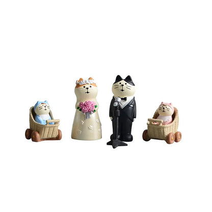 Figura de Zakka de boda de gato lindo, novia, cochecito de bebé, modelo de resina, miniaturas, adornos para pastel, manualidades, accesorios de escritorio