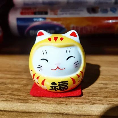Cerámica Japonesa Daruma Artesanía Gato de la Suerte de Dibujos Animados Adorno de la Fortuna Paisaje Accesorios de Decoración del Hogar Regalos Decoración de la Sala de Estar