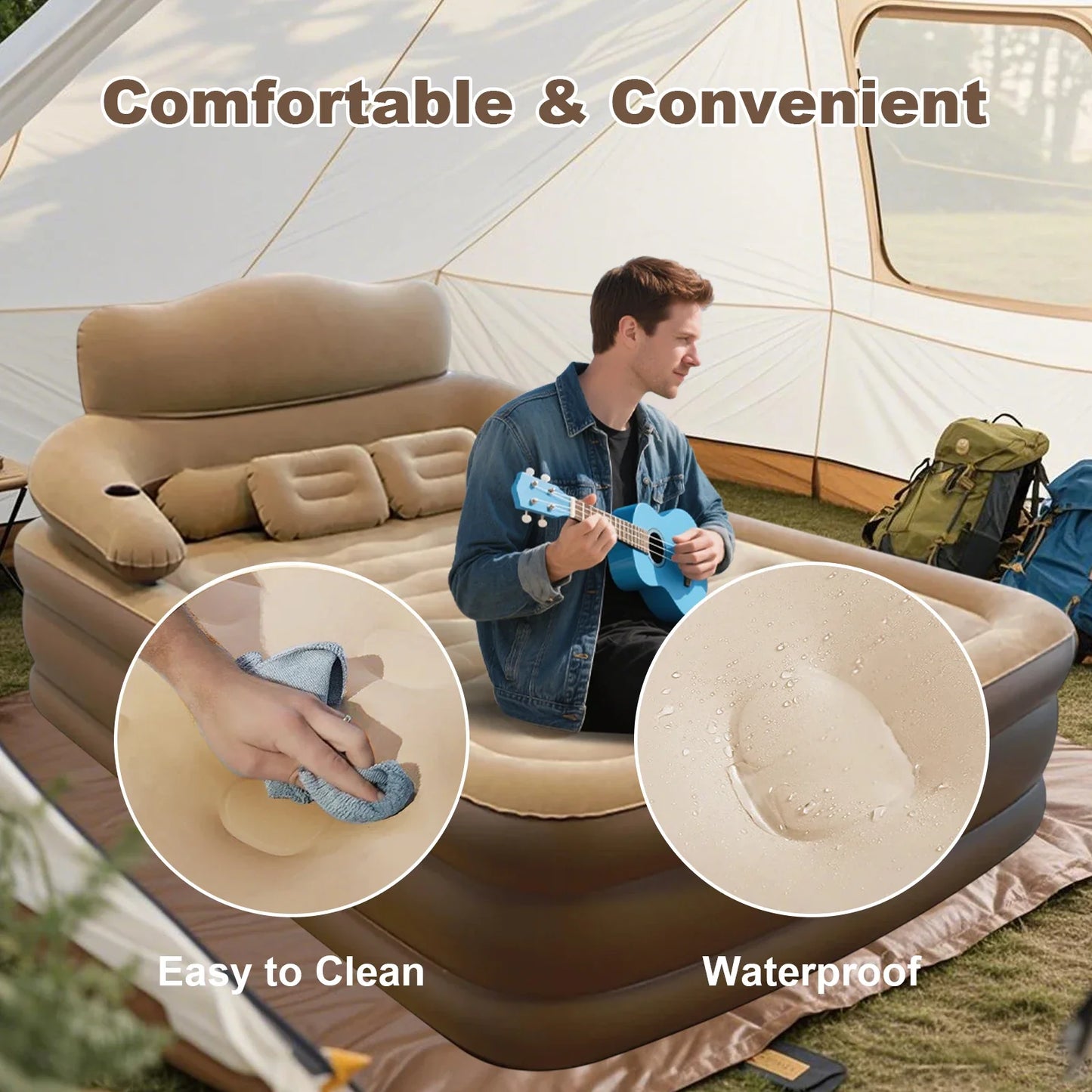 Air Mattress with Headboard Inflatable Bed Portable for Home Camping RV Travel