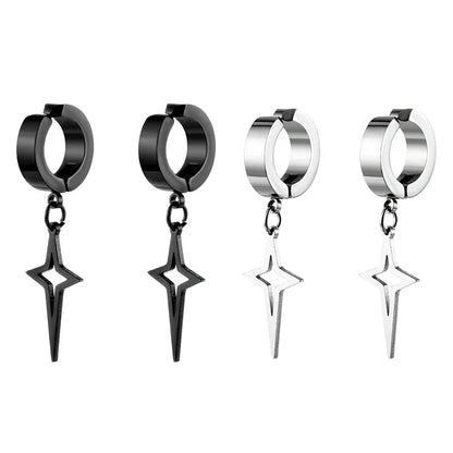 Stainless Steel Punk Star Hoop Earrings | Clip-On Earrings for Men and Women