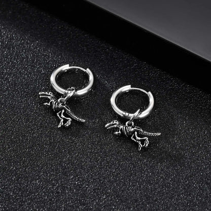 Dinosaur Drop Earrings | Stainless Steel Punk Rock Jewelry for Men and Women