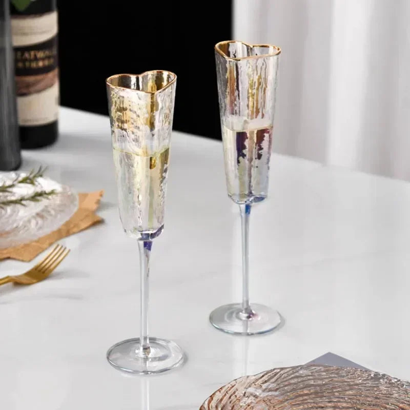 Copa de vino duradera con borde dorado y forma de corazón, para fiesta en casa o club