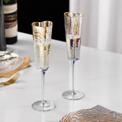 Copa de vino duradera con borde dorado y forma de corazón, para fiesta en casa o club