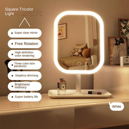 LED Makeup Vanity Mirror with 3 Color Lights – Touch Control for Bedroom & Desk