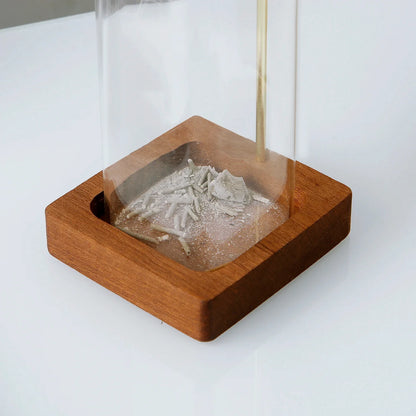 Brûleur d'encens en verre Support d'encens en bois pour bâtonnets avec cendrier en verre anti-cendres volantes pour yoga et décoration intérieure