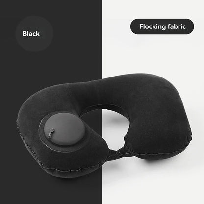 Portable Inflatable U-Shaped Neck Pillow for Travel | Press-Inflatable Neck Support with Built-In Storage