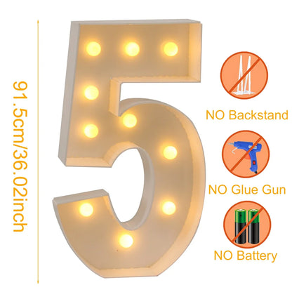 91.5cm Grande Lettre Lumineuse LED Chiffre d'Anniversaire 1er Anniversaire Mariage Baby Shower Décoration 30 40 50 Chiffre d'Anniversaire Cadre