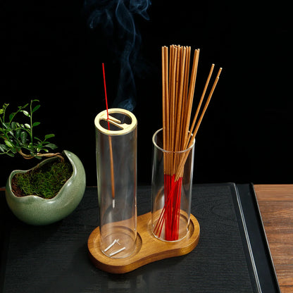 Brûleur d'encens en verre 2 en 1 pour bâtonnets, anti-cendres volantes, avec cendrier amovible et organiseur de bâtonnets d'encens