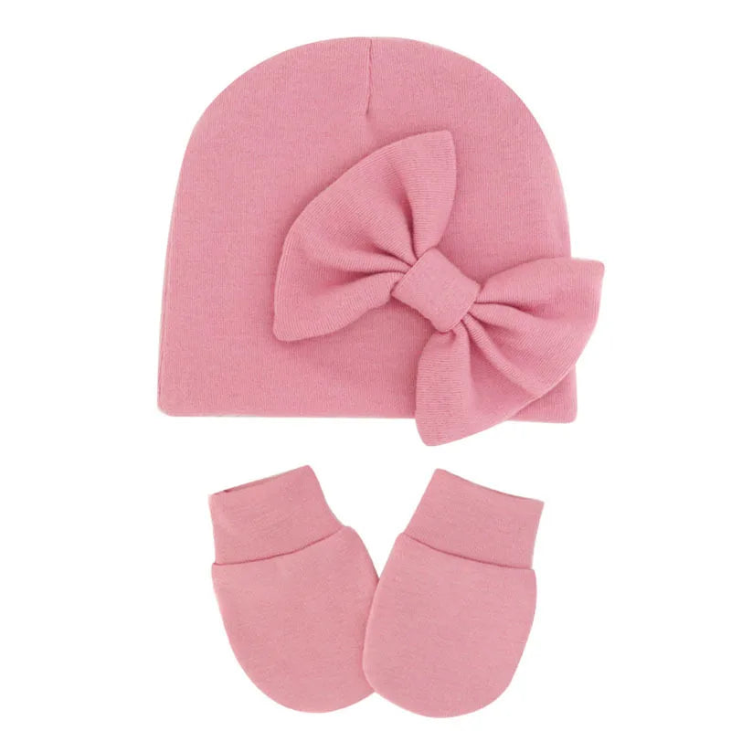 Newborn Baby Girl Hat and Gloves Set | Cotton Beanie for Infant Toddler
