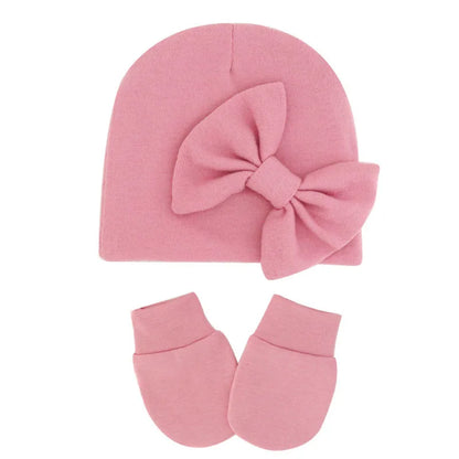 Newborn Baby Girl Hat and Gloves Set | Cotton Beanie for Infant Toddler