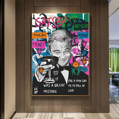 Toile murale abstraite classique Graffiti créatifs Le Grand Gatsby Impression sur toile Poster Salon Chambre Peinture décorative