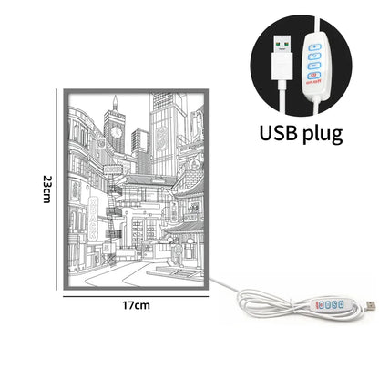 LED Cityscape Night View Light Painting USB Dimmable Wall Art Lamp Home Decor