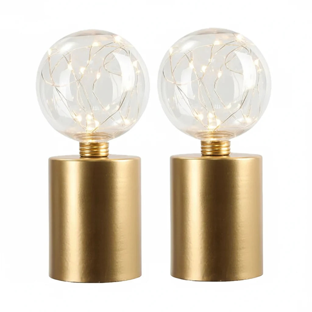 2Pcs Gold Table Lamp Battery Powered Cordless LED Light Bedroom Living Room Decor
