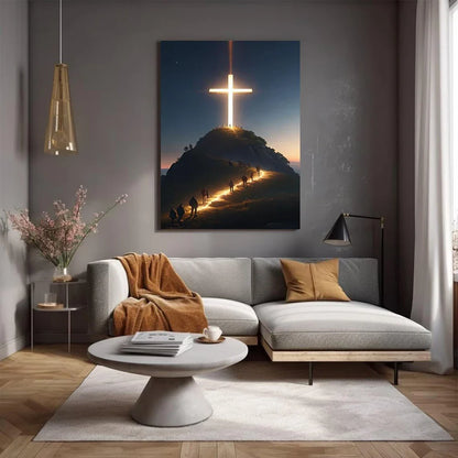 Peinture sur toile murale Croix chrétienne moderne au sommet de la montagne Jésus Croyants Affiches pour la décoration de chambre de maison ou d'église