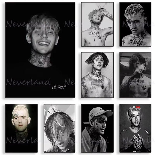 Lil Peep Retro Poster - Vintage Black & White Canvas Wall Art for Hip Hop Fans, Room Decor Aesthetic