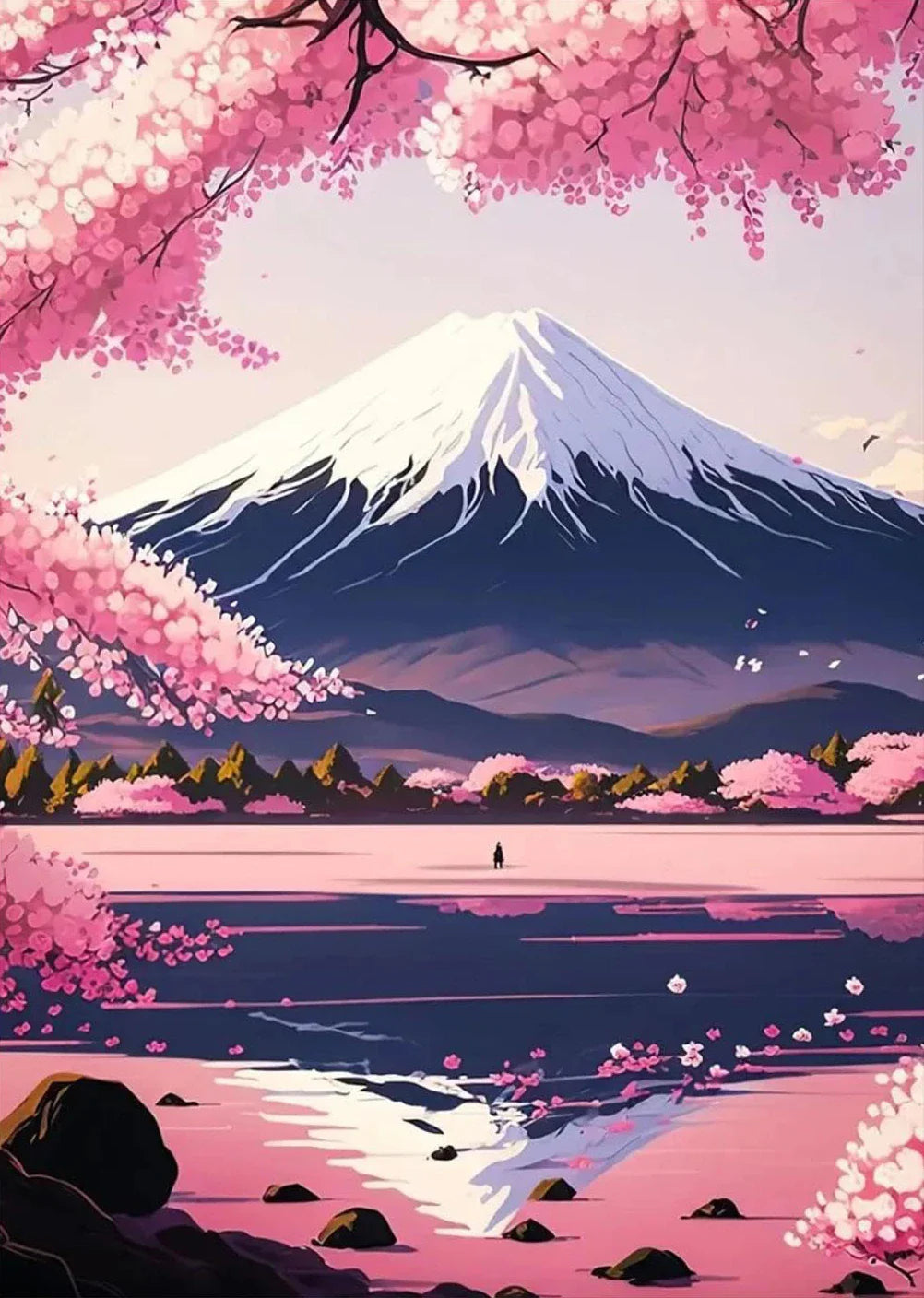 Póster japonés de flor de cerezo, montaña Fuji, puesta de sol, Tokio, lienzo impreso en HD, pintura artística de pared, imágenes, decoración del hogar