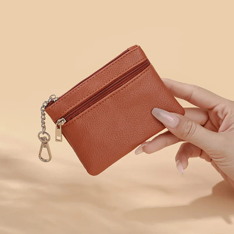 Mini Leather Card Wallet With Zipper | Compact Coin Purse for Women