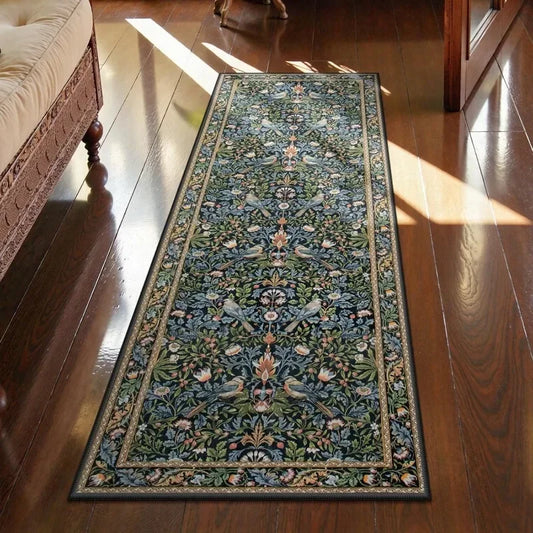 Victorian Retro Bird Floral Runner Rug Light Beige Background Soft Pastel Color Ideal For Vintage Themed Home Hallway Decor