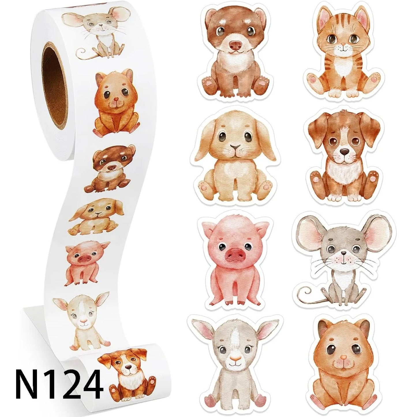 100-500 Animal Stickers Roll | Small Decorative Labels for Photocards and Gifts