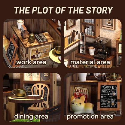 New Arrival DIY Miniature Cafe Wooden Creative 3D Bookend DIY Craft Kit - Handmade Gift House for Christmas, Black Friday