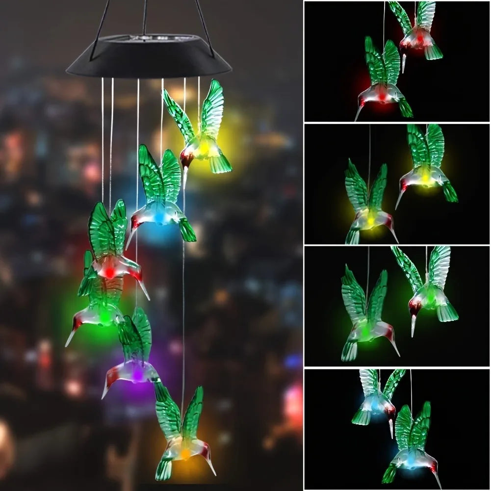 LED Solar Wind Chimes Color Changing Butterfly Dragonfly Hummingbird Outdoor Gift