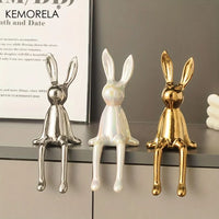 1 LAPIN Assis aux Longues Oreilles en Céramique Ornements de Chambre Statue Luxe Décoration d'Intérieur Accessoires Esthétique d'Art Maison Haut de Gamme