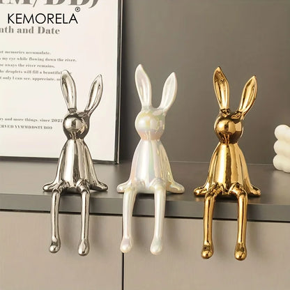 1 LAPIN Assis aux Longues Oreilles en Céramique Ornements de Chambre Statue Luxe Décoration d'Intérieur Accessoires Esthétique d'Art Maison Haut de Gamme