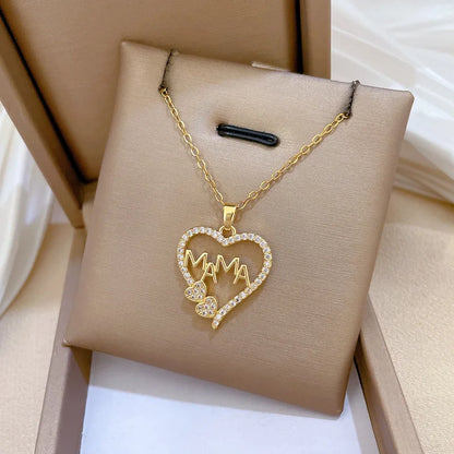 Crystal Heart Mama Necklace | Stainless Steel Pendant Jewelry for Mom