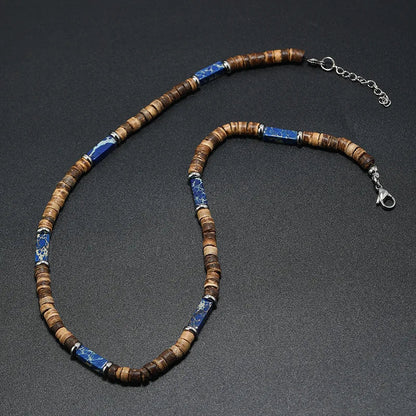 Vintage Boho Natural Stone Necklace for Couples | Brown Coconut Shell Bead Choker