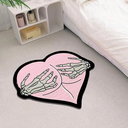 VIKAMA Heart-Shaped Skull Carpet Soft and Comfortable Halloween Decorative Floor Mat Bedside Rug Bathroom Foot Mat Home Decor