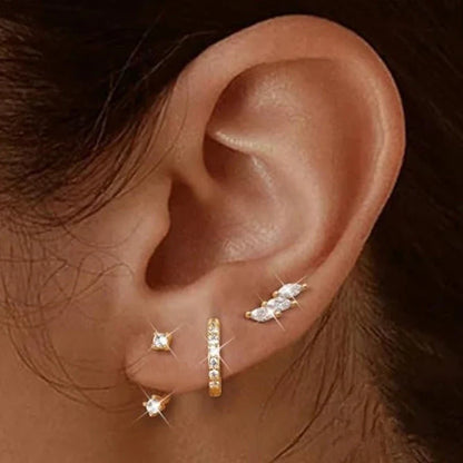 Gold Circle Hoop Earrings Set | Stainless Steel Zircon Flower Stud Jewelry