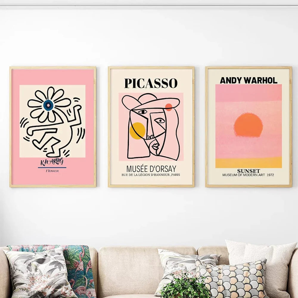 Tableaux muraux de galerie moderne Picasso Andy Warhol Peinture sur toile murale orange Affiches pour la décoration intérieure du salon