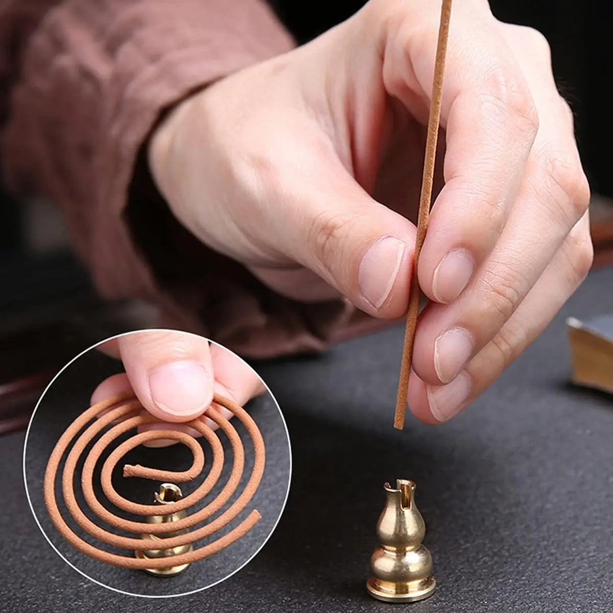 Porte-encens 3 en 1 en laiton, 3 styles, cônes d'encens, bâtonnets d'encens, brûleur d'encens en spirale pour le yoga et la décoration intérieure