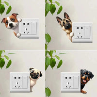 Cute Peeking Dog Animal Light Switch Phone Wall Stickers | Cartoon Decals for Home Decor