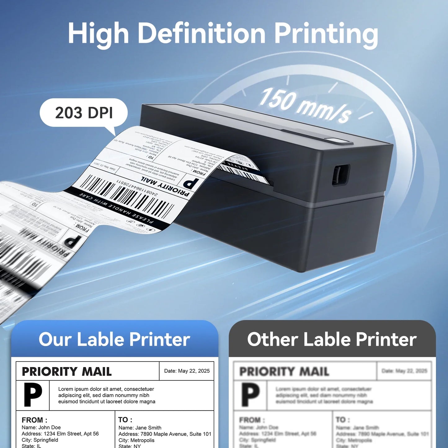 Wireless 4x6 Thermal Shipping Label Printer 300DPI Bluetooth WiFi Small Business