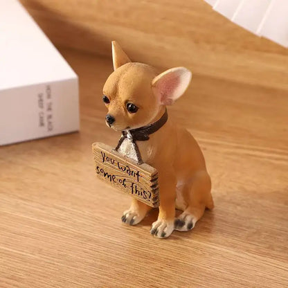 Chihuahua Dog Statue Figurine 10.5cm Hand-Painted Realistic Cute Resin Animal Sculpture Home Desk Shelf Decor Gift for Pet Lover