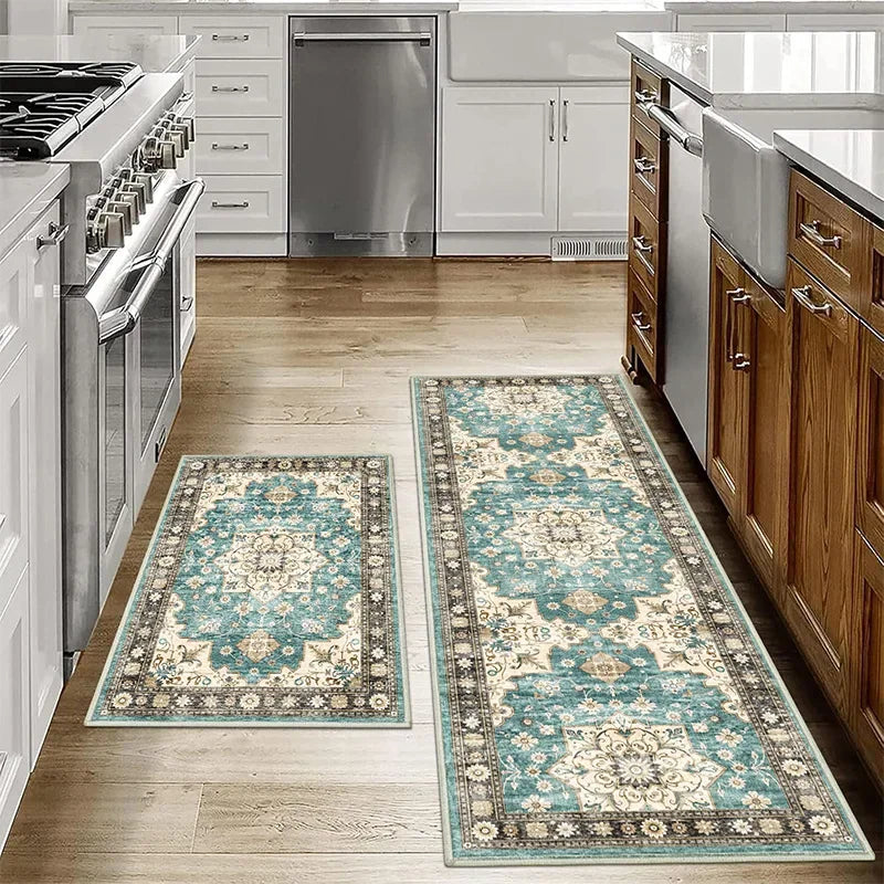 VIKAMA1/2PCS Tapis de sol de cuisine bohèmes antidérapants lavables Tapis de porte de salle de bain Tapis de sol de couloir Tapis de décoration intérieure