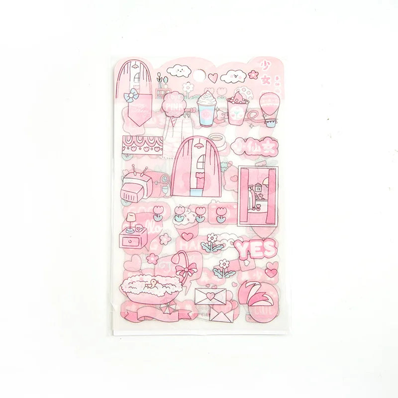 4-Piece Pink PET Sticker Pack | Kawaii Decorative Scrapbooking Set