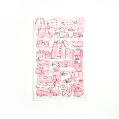 4-Piece Pink PET Sticker Pack | Kawaii Decorative Scrapbooking Set