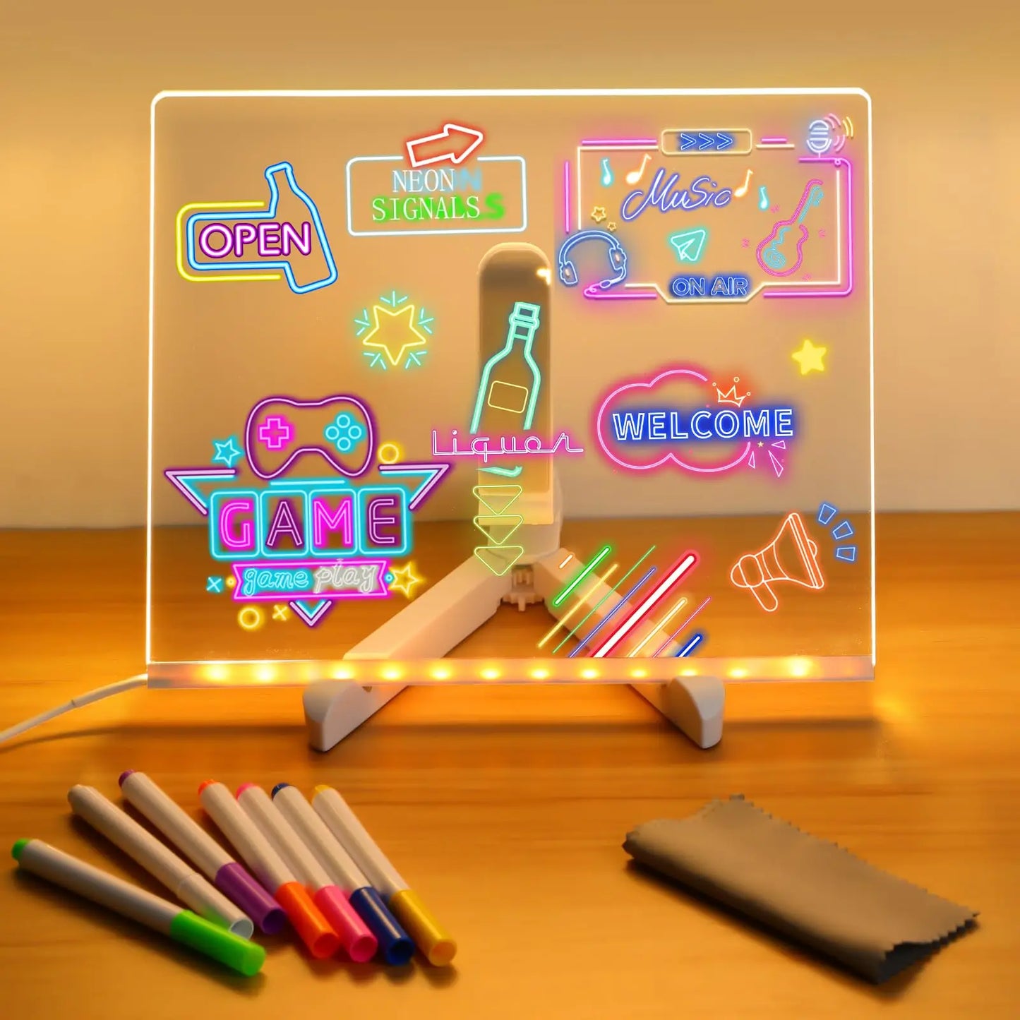 LED Kids Message Board – Colorful DIY Acrylic Drawing Board with 7 Pens Gift