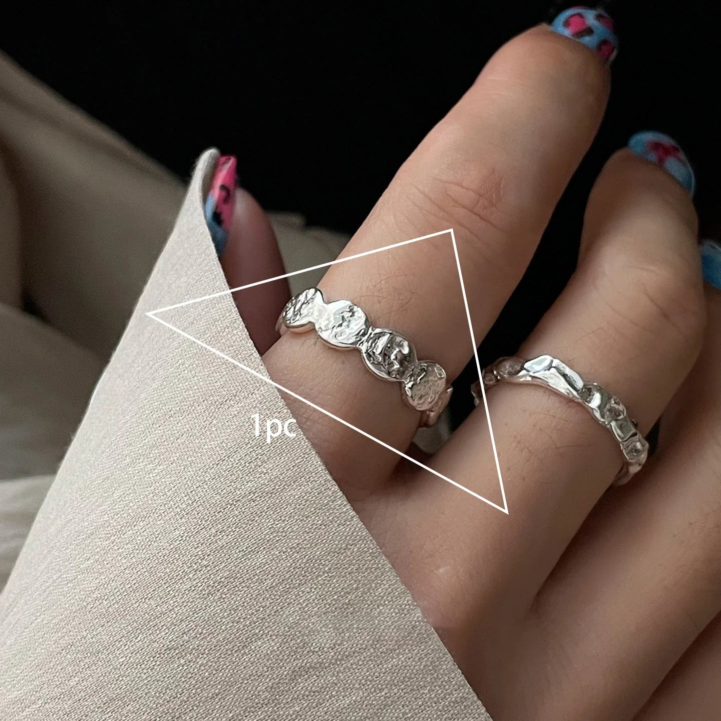 925 Sterling Silver Frosting Geometry Ring | Textured Wide Band for Women