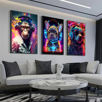 Animal Monkey Cat Dog Headphone Dj Music Poster Canvas P Poster HD Posters Home Room Bar Cafe Decor Art Wall Painting Picture