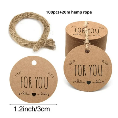 100pcs Kraft Tags with 20m Jute Twine | Handmade Gift Tag Set
