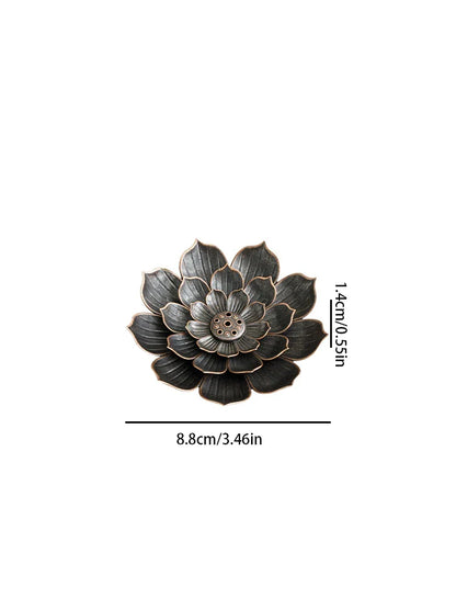 Brûleur d'encens 2-en-1 en alliage | Porte-bâtonnet de santal en métal avec motif lotus zen