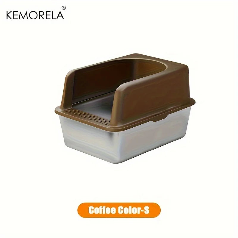 Bac à litière en acier inoxydable XL 60/50CM avec couvercle, bac à litière haut, convient aux grands et petits chats, n'absorbe pas les odeurs
