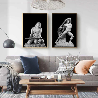 Nordic Simple Wall Art Black Ancient Greek Gods Sculpture David Statue Canvas Print Poster Home Living Room Bedroom Decoration