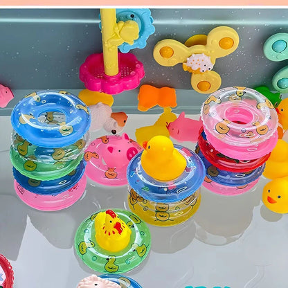 Bath Toy Set for Toddlers | Floating Duck Bath Toys with Fishing Net and Swimming Rings