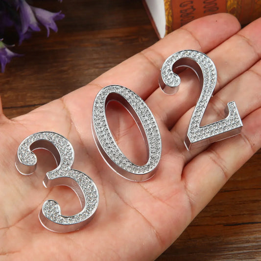 1 chiffre en métal avec faux diamant, autocollant, pour porte d'appartement, hôtel, boîte aux lettres, extérieur, #0-9